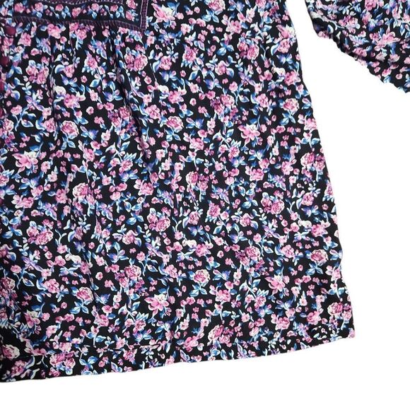 Woman Within Blouse Plus Size 3X Purple Black Floral V Neck Long Sleeve Top - Picture 4 of 9